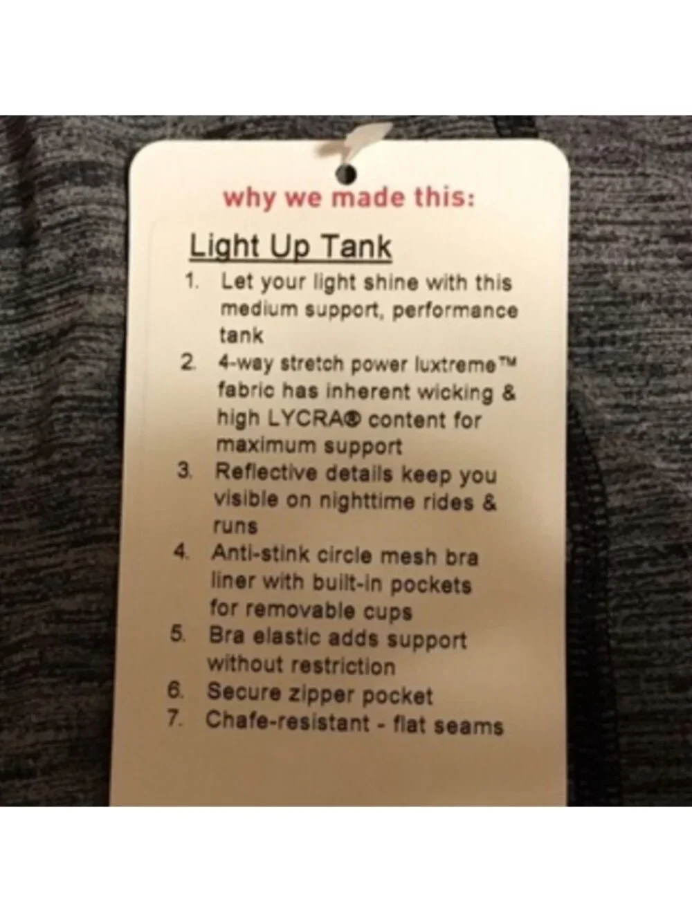 Lululemon Heathered Black Light Up Tank